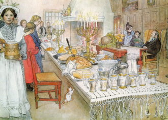 Carl Larsson bild av ett julbord år 1904.