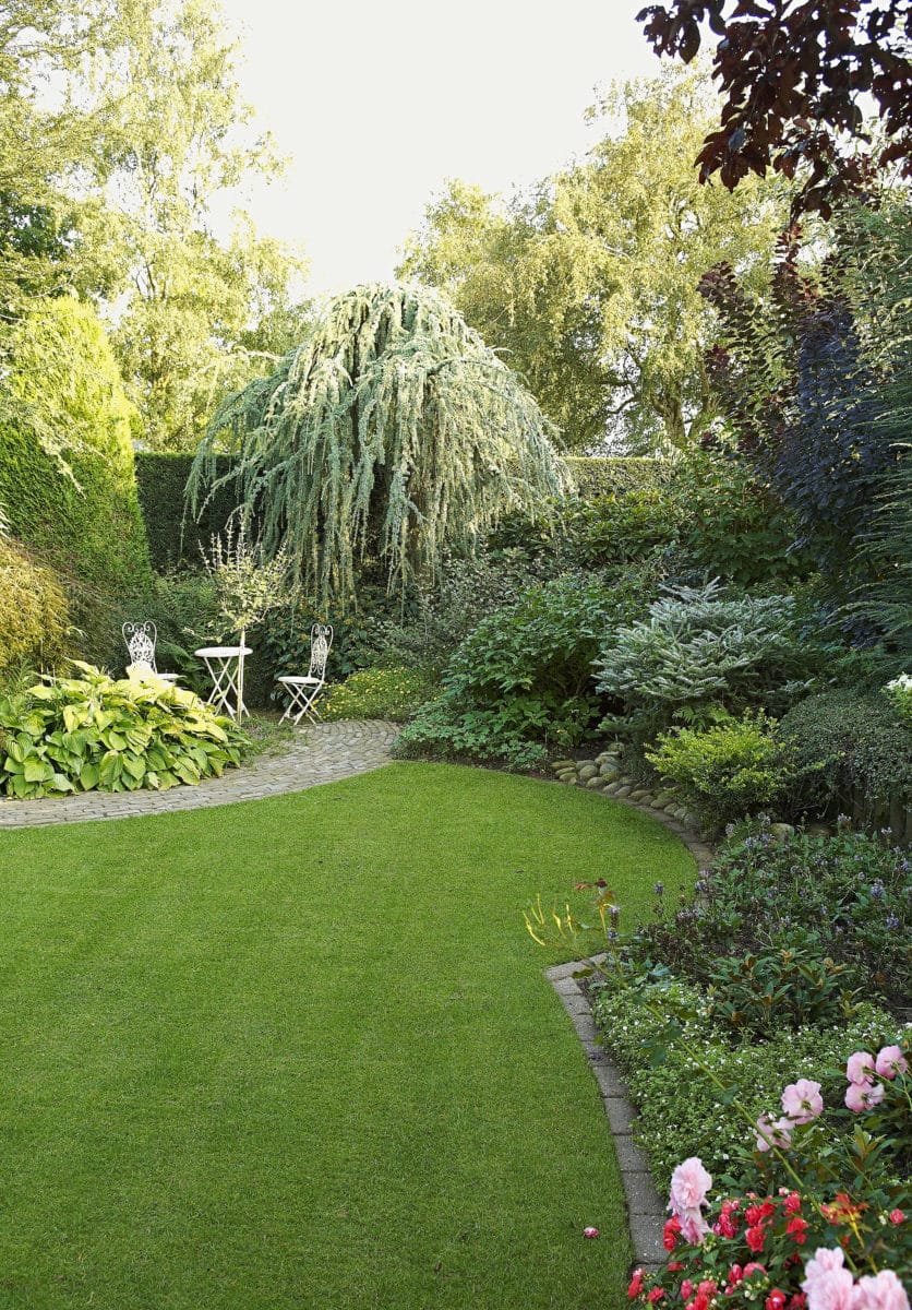 En grön, skön gräsmatta binder ihop trädgårdens olika delar och tål att användas.